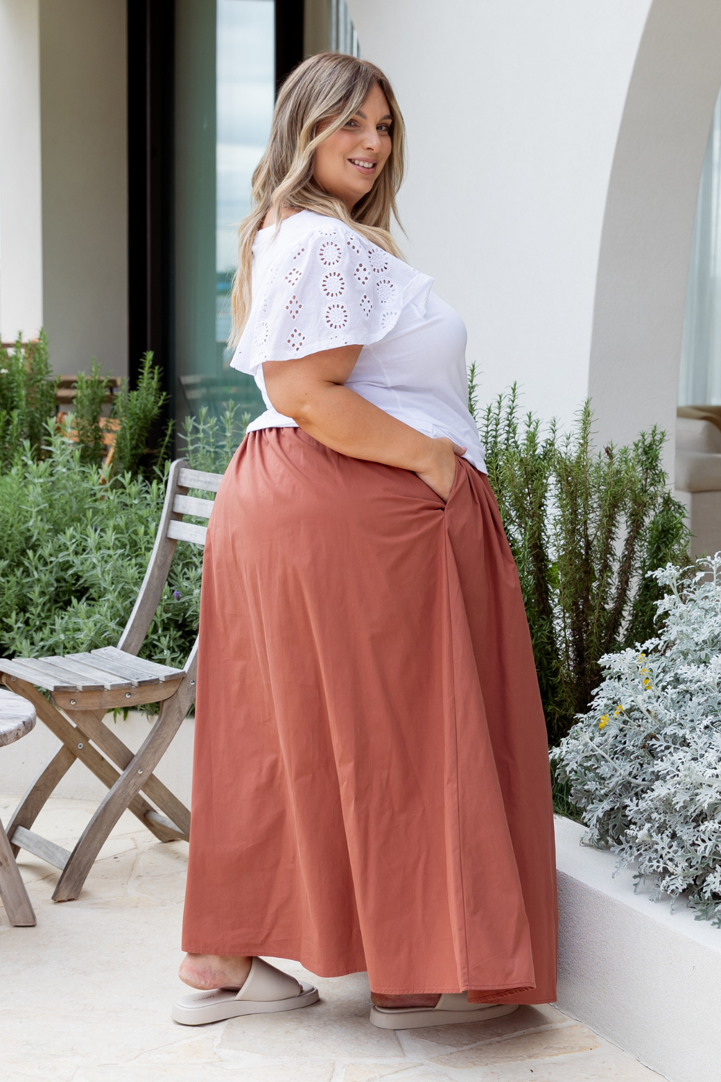 Elle Broderie Sleeve Tshirt White