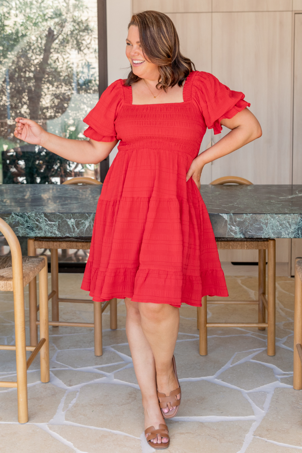 Ellie Shirred Dress Red