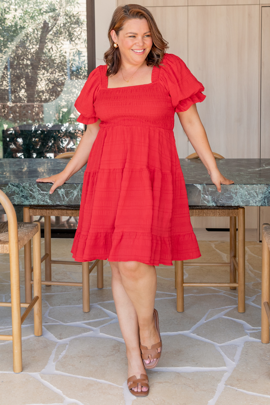 Ellie Shirred Dress Red