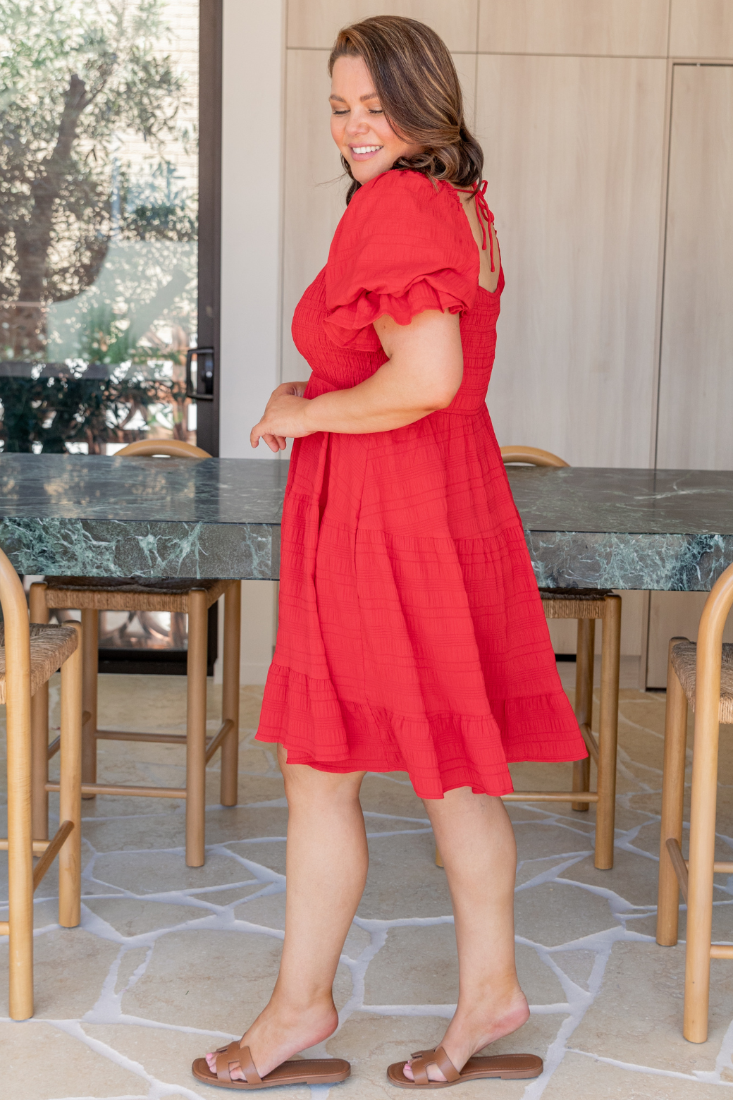 Ellie Shirred Dress Red