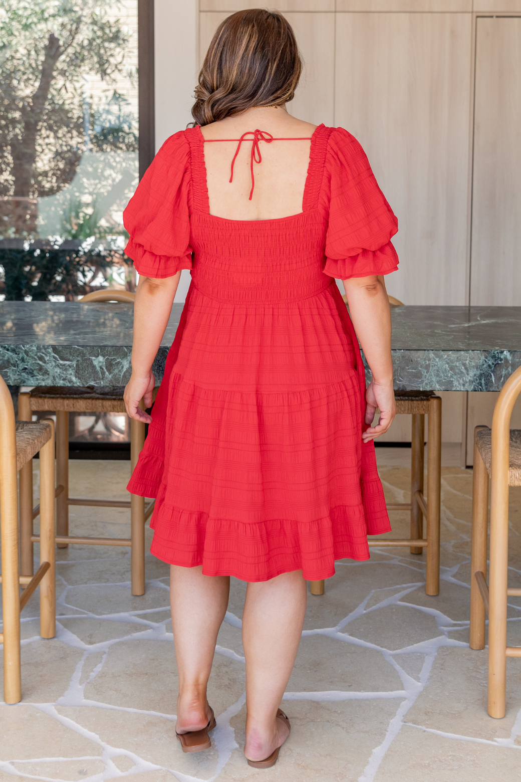 Ellie Shirred Dress Red