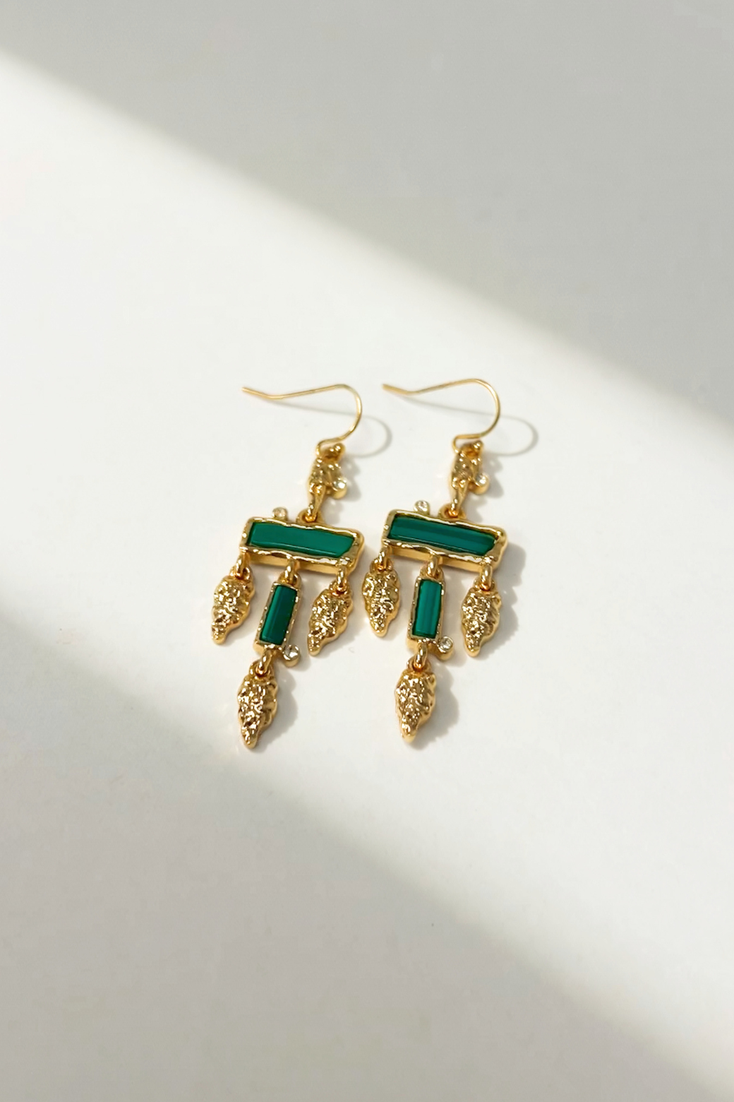 Enamel T Charm Earrings Emerald Green