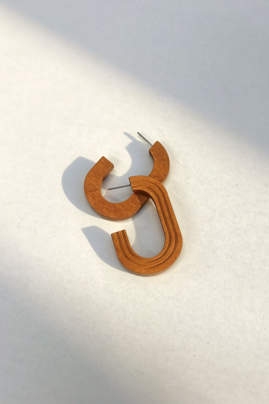 Etched Long Wood Hoop Earrings