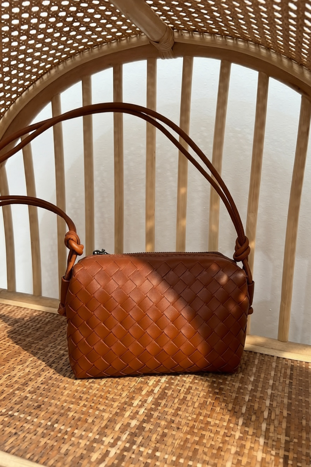 Evie Woven Crossbody Bag Tan