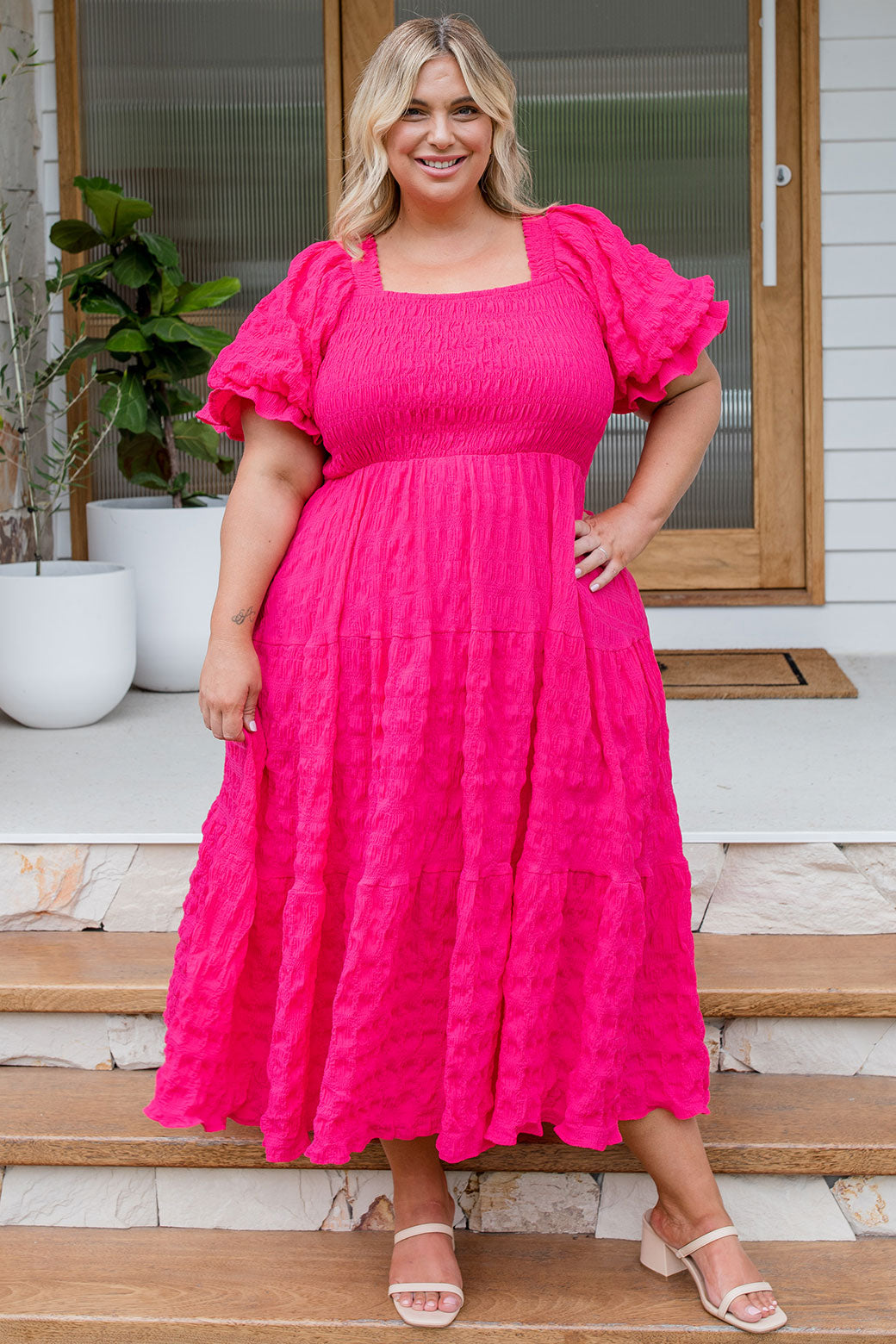 Farrah Midi Dress Hot Pink