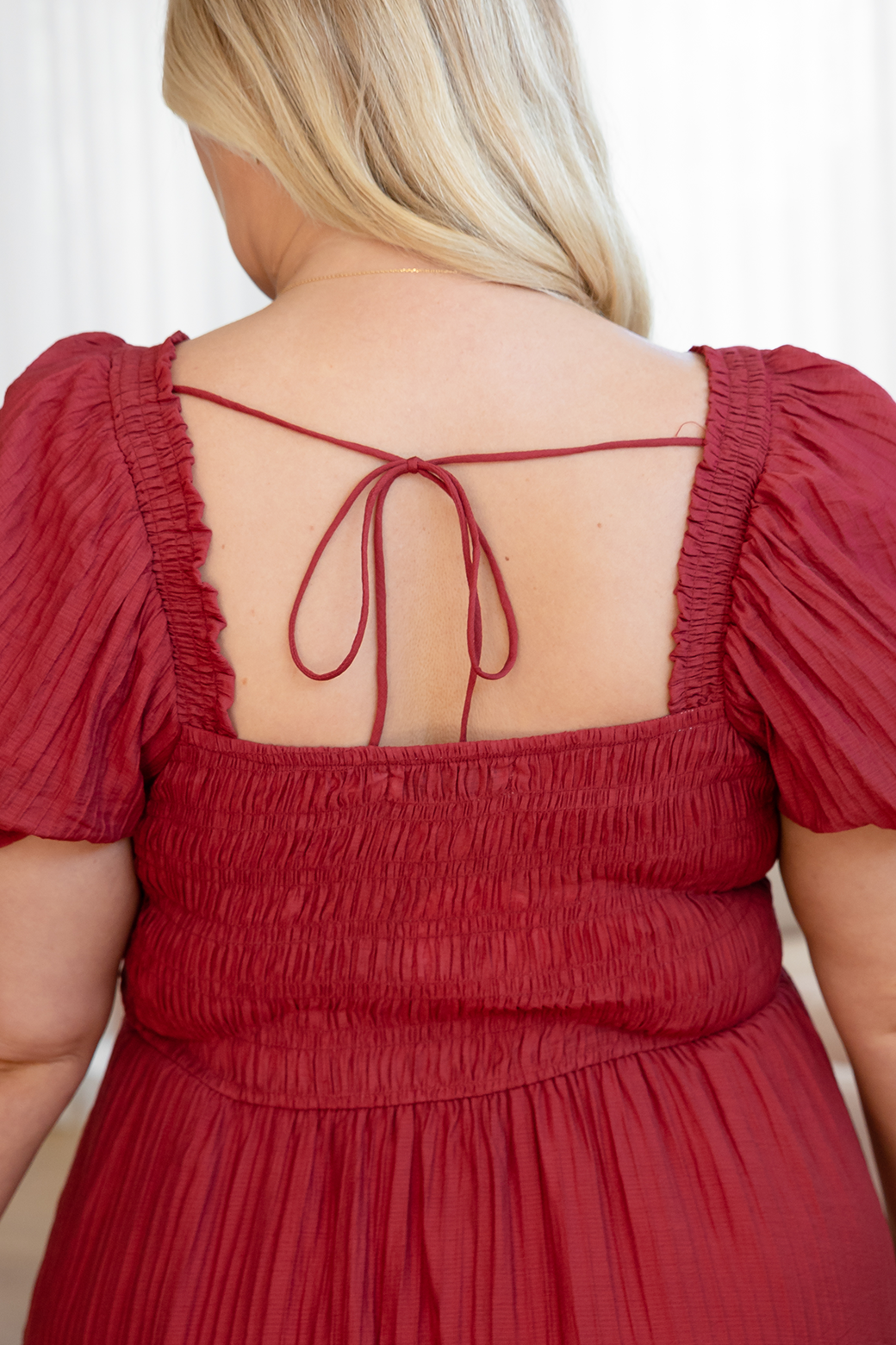 Farrah Shirred Midi Dress Rich Cranberry Red