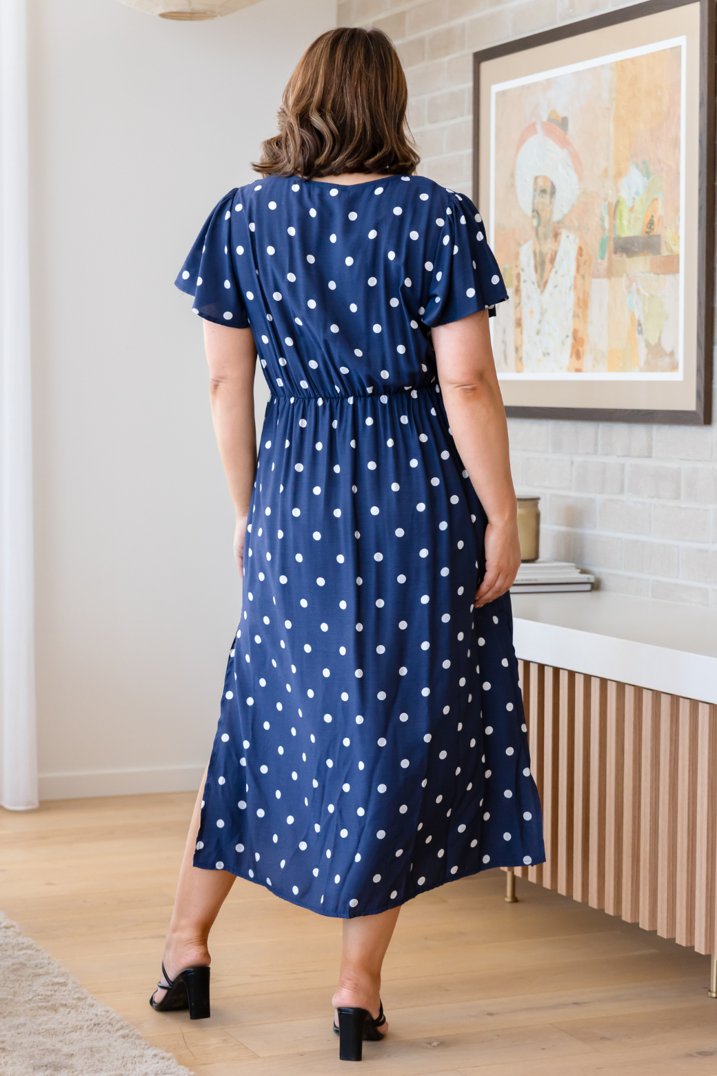 Frenchie Midi Dress Navy Spot