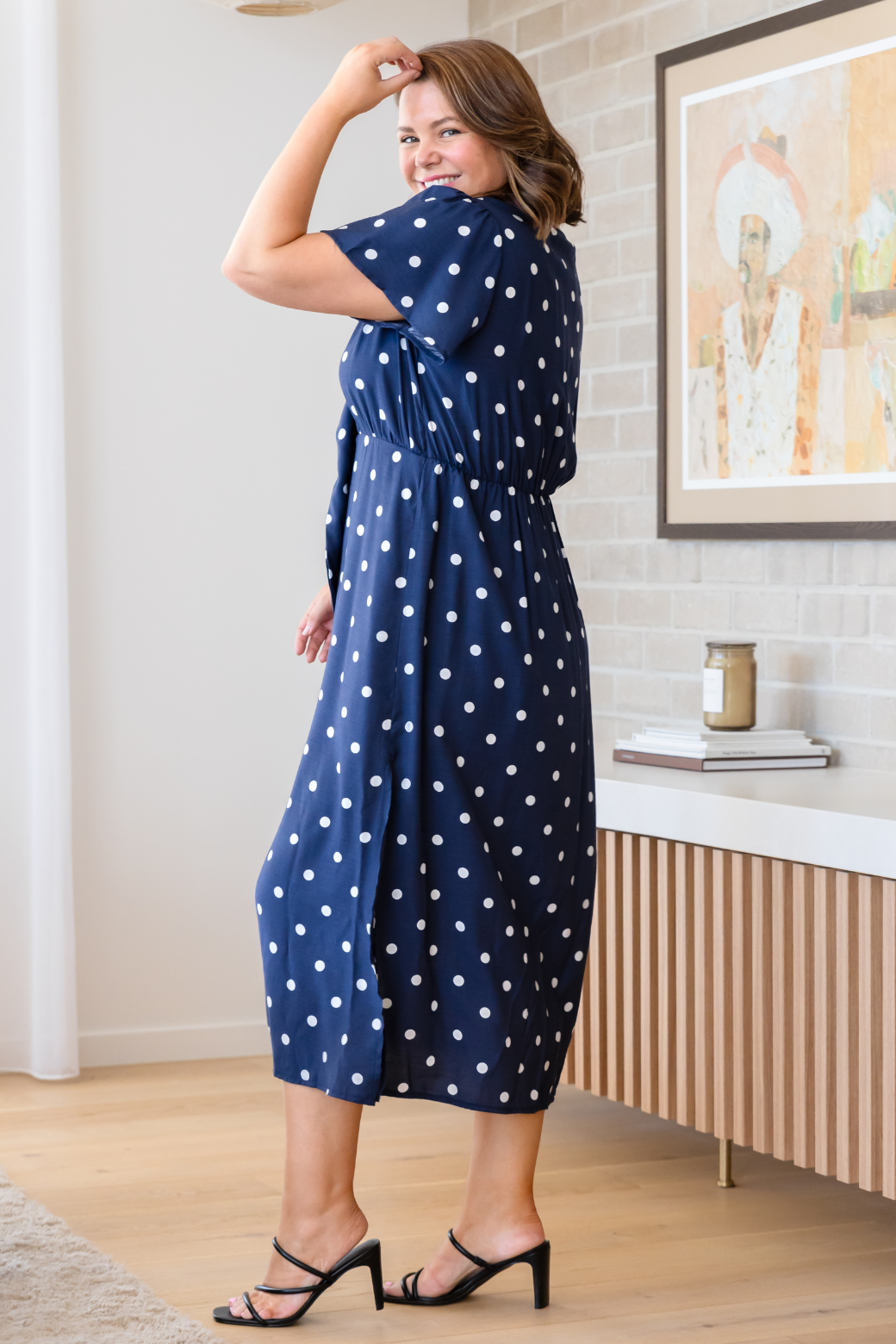 Frenchie Midi Dress Navy Spot