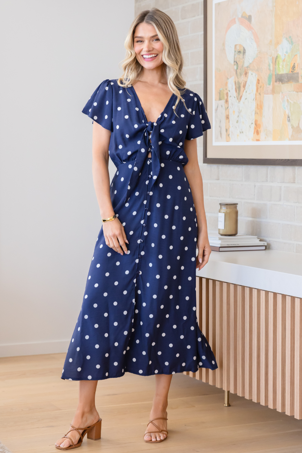 Frenchie Midi Dress Navy Spot