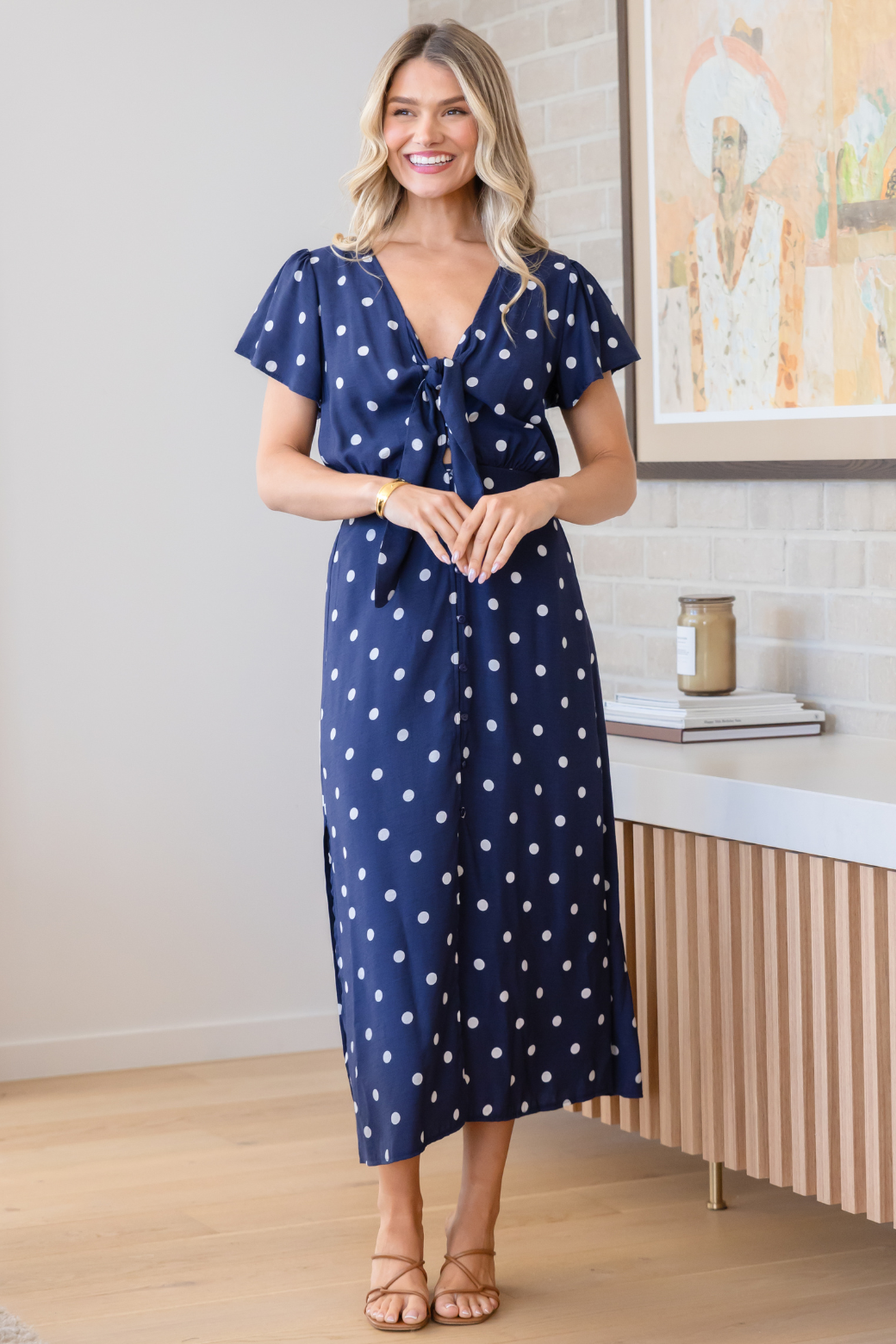 Frenchie Midi Dress Navy Spot