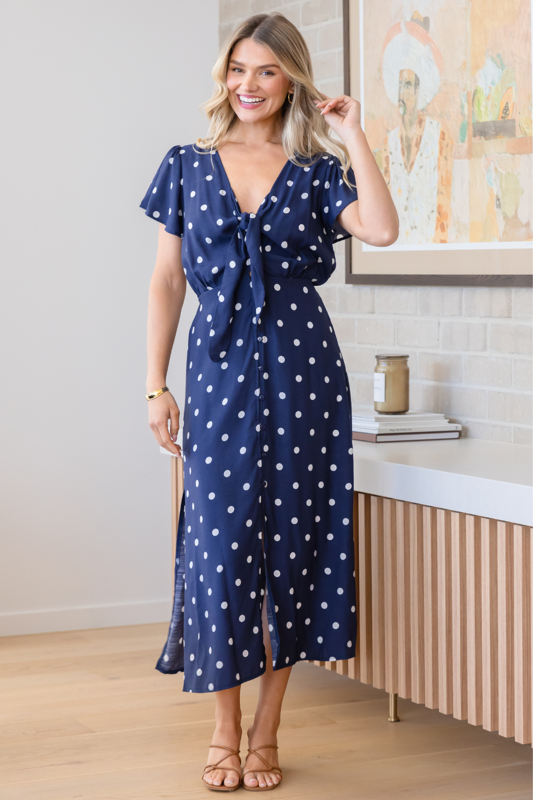 Frenchie Midi Dress Navy Spot