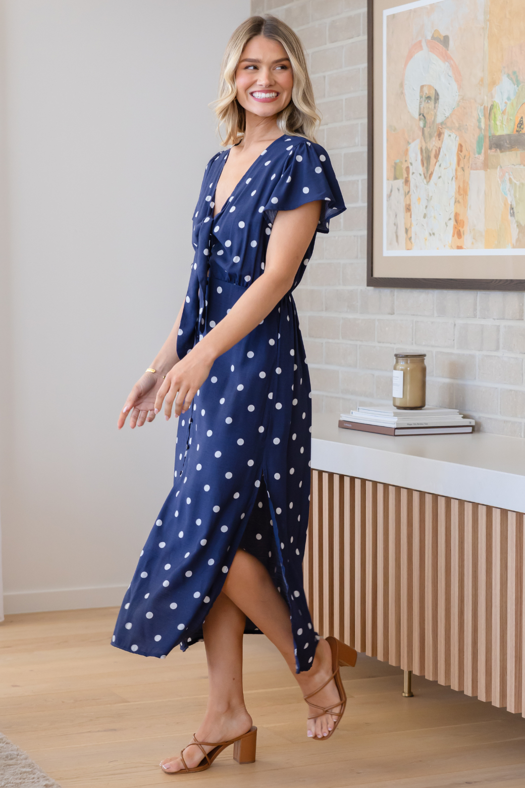 Frenchie Midi Dress Navy Spot