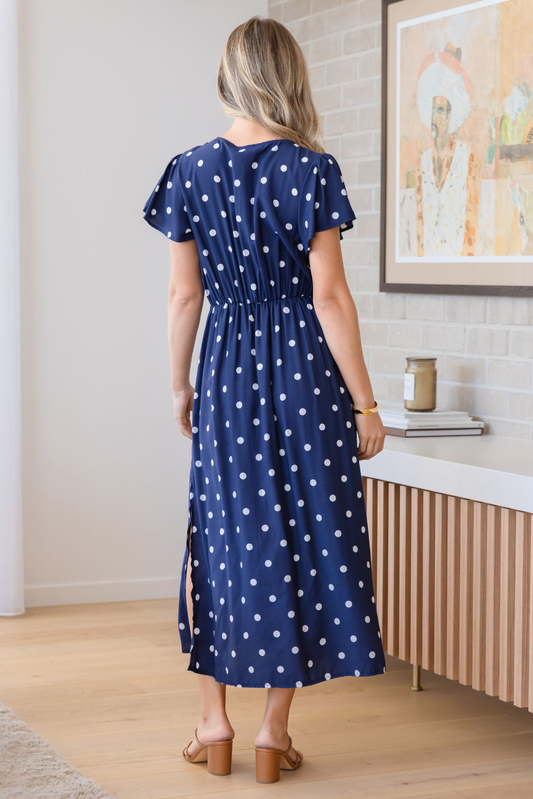Frenchie Midi Dress Navy Spot