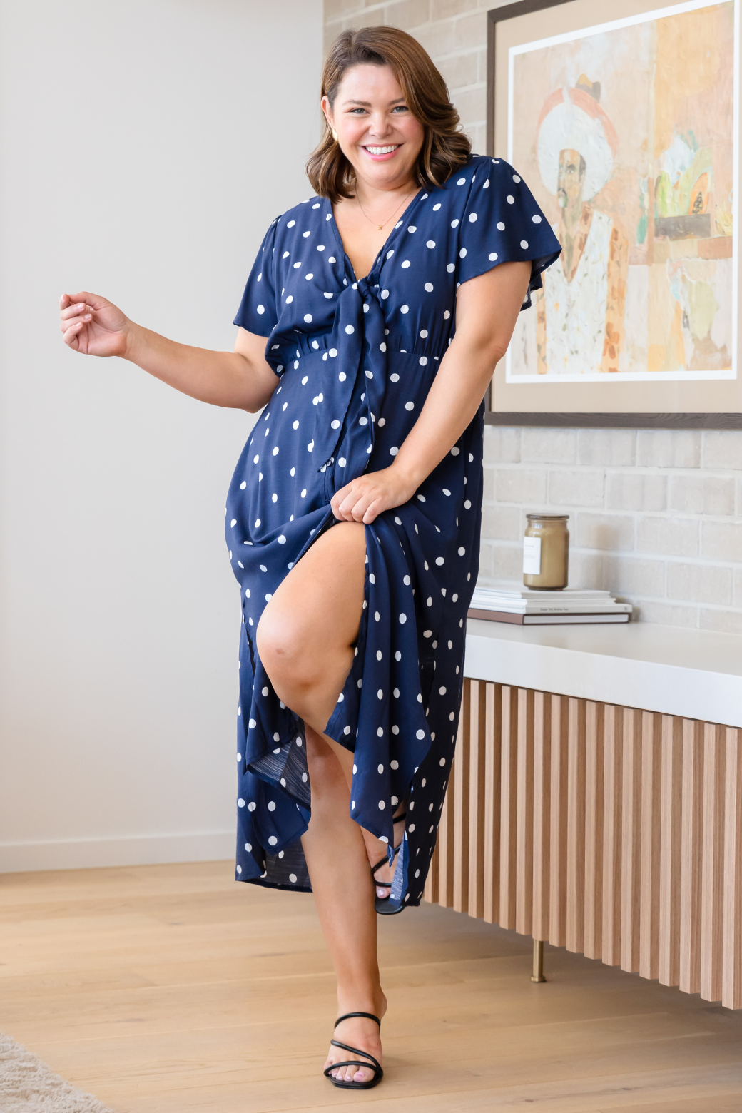 Frenchie Midi Dress Navy Spot