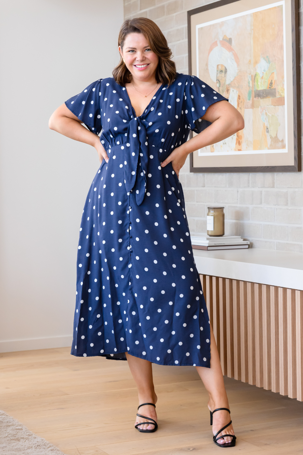 Frenchie Midi Dress Navy Spot