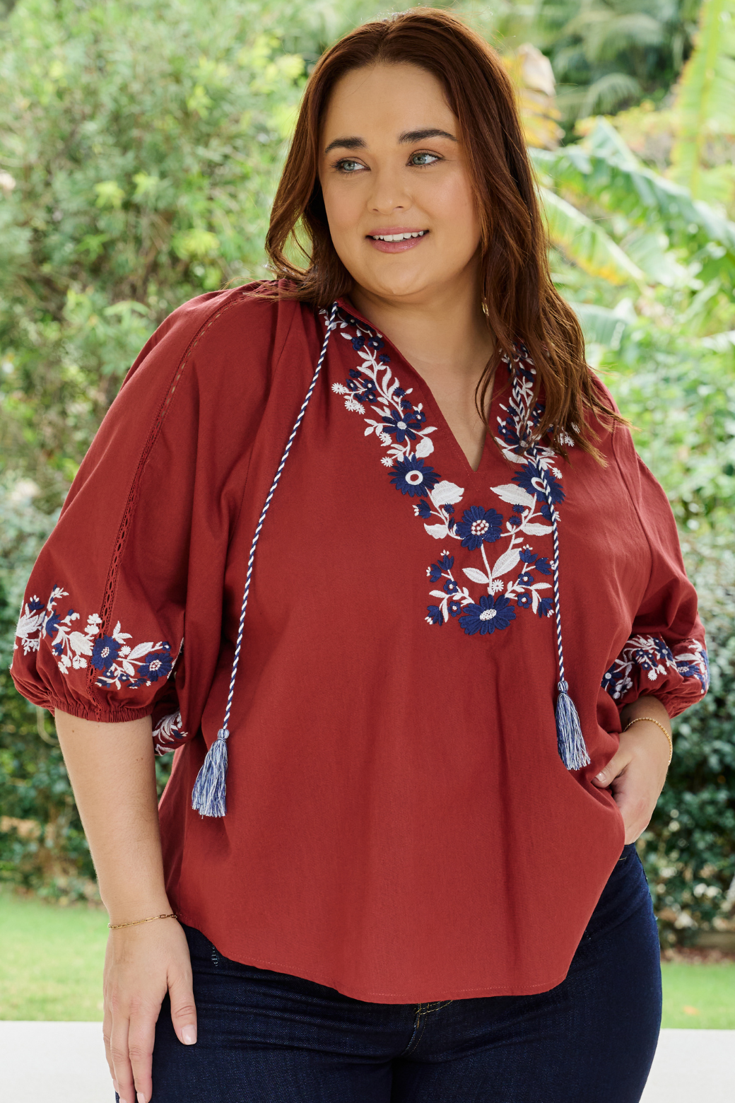 Gabby Embroidered Top Rust