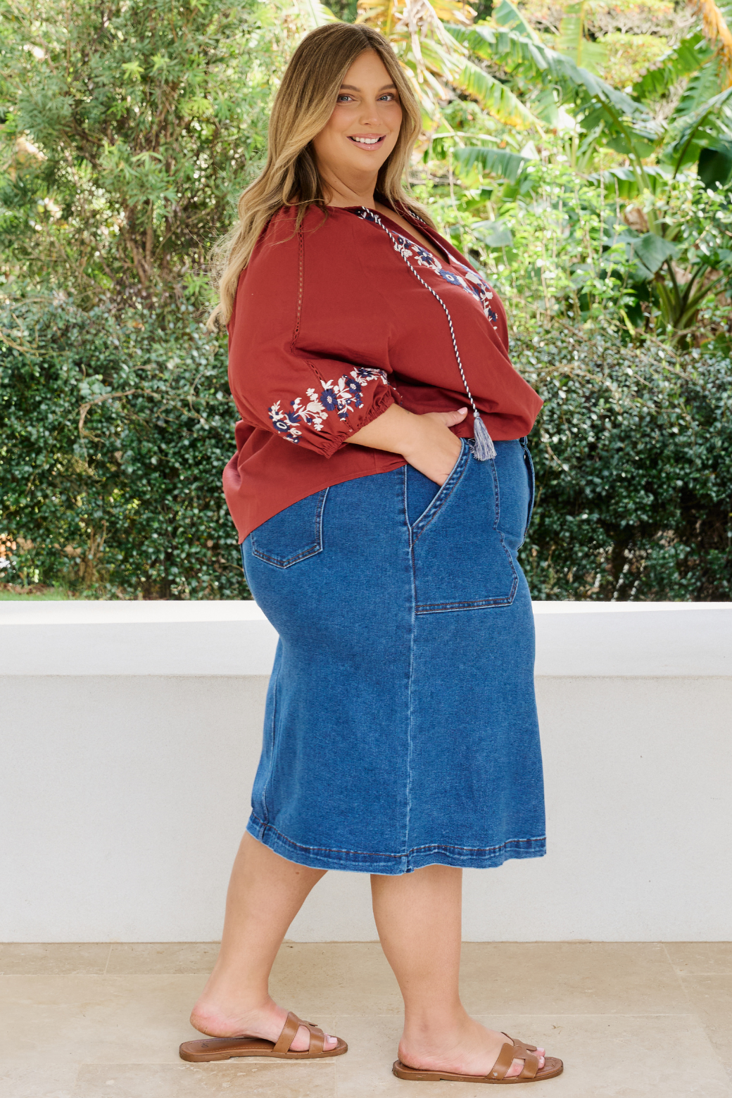 Gabby Embroidered Top Rust