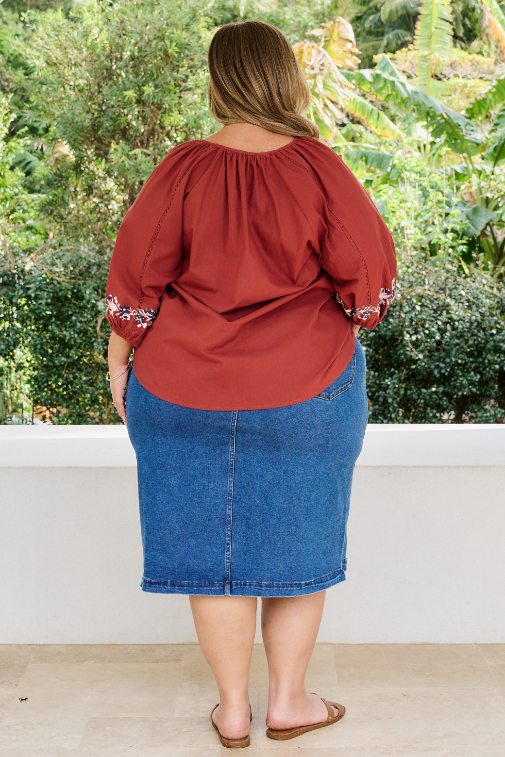 Gabby Embroidered Top Rust