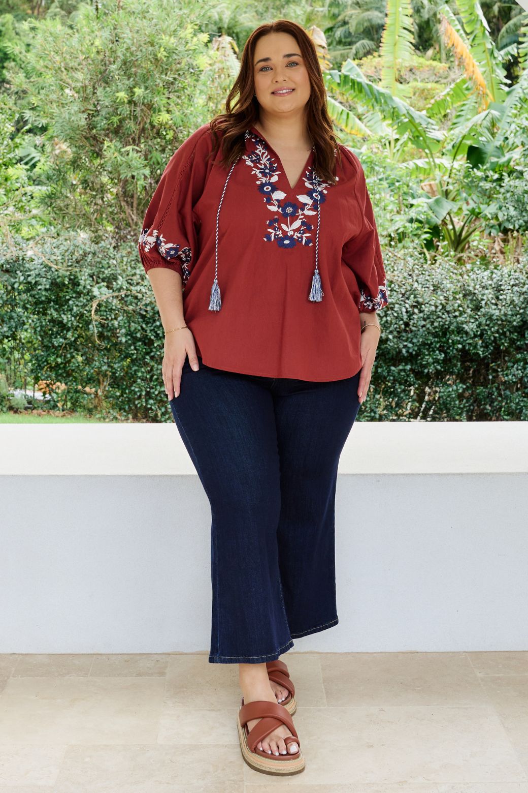 Gabby Embroidered Top Rust