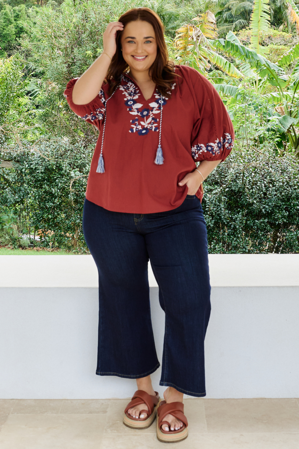 Gabby Embroidered Top Rust