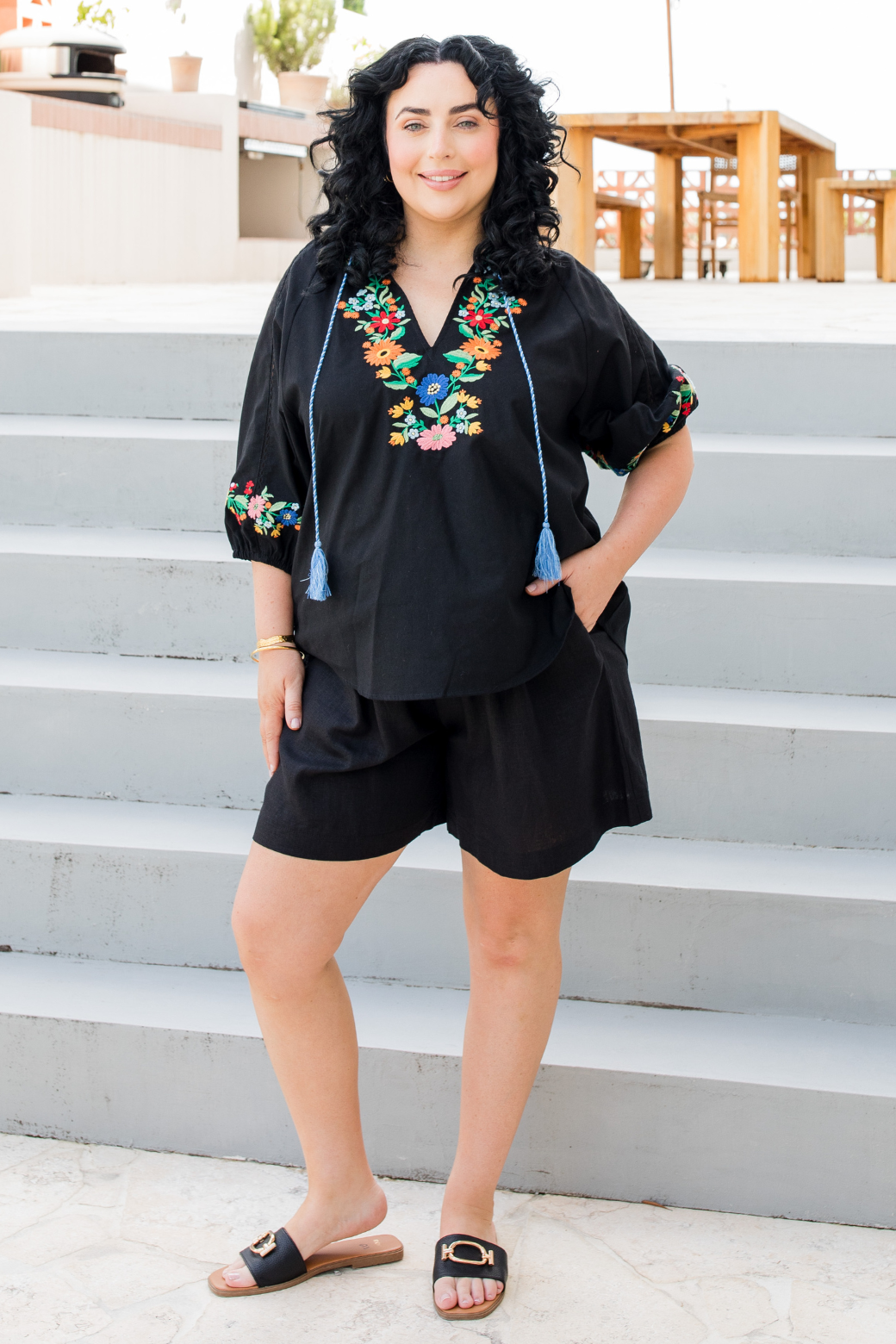 Gabby Embroidered Top Black