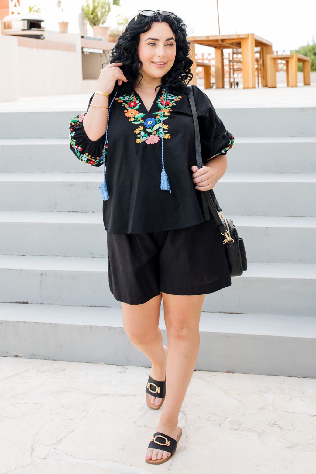Gabby Embroidered Top Black