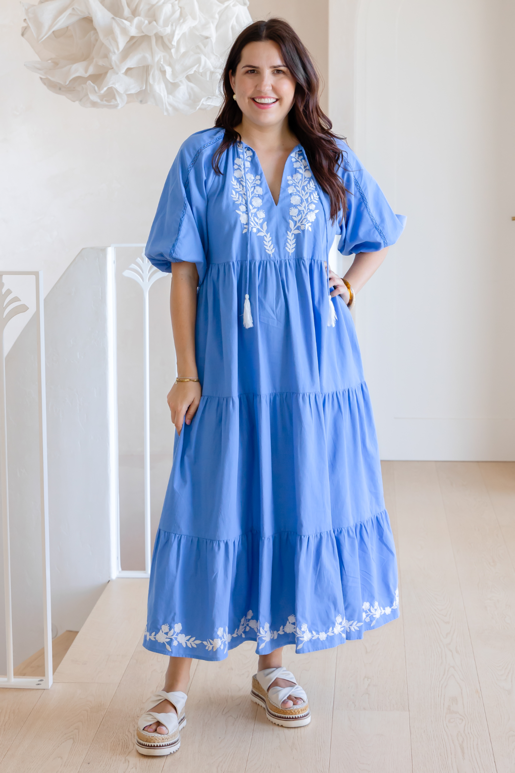 Gaia Embroidered Maxi Dress Blue