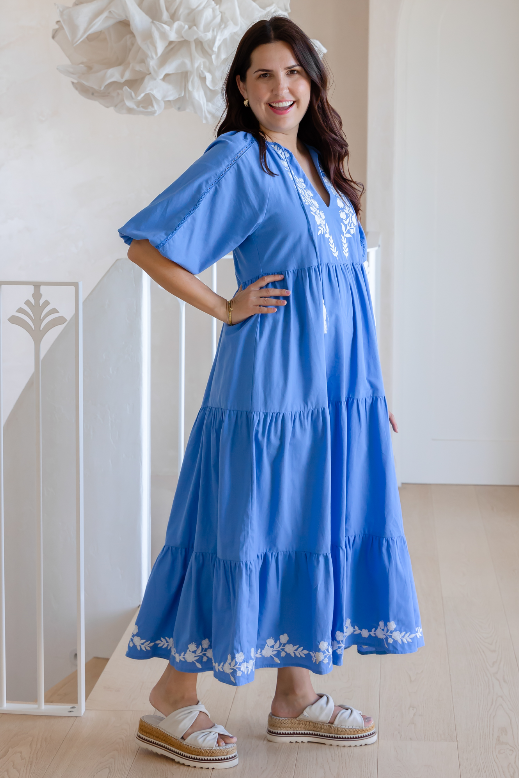 Gaia Embroidered Maxi Dress Blue