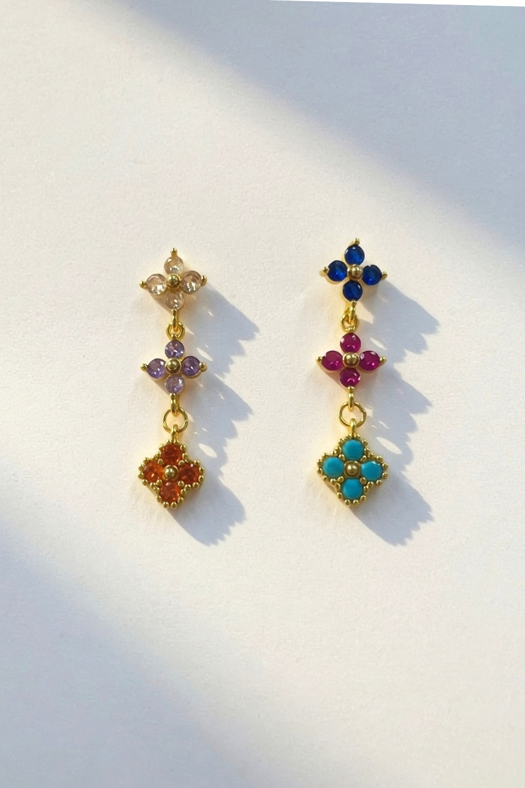 Gemstone Drop Clover Earrings Multi