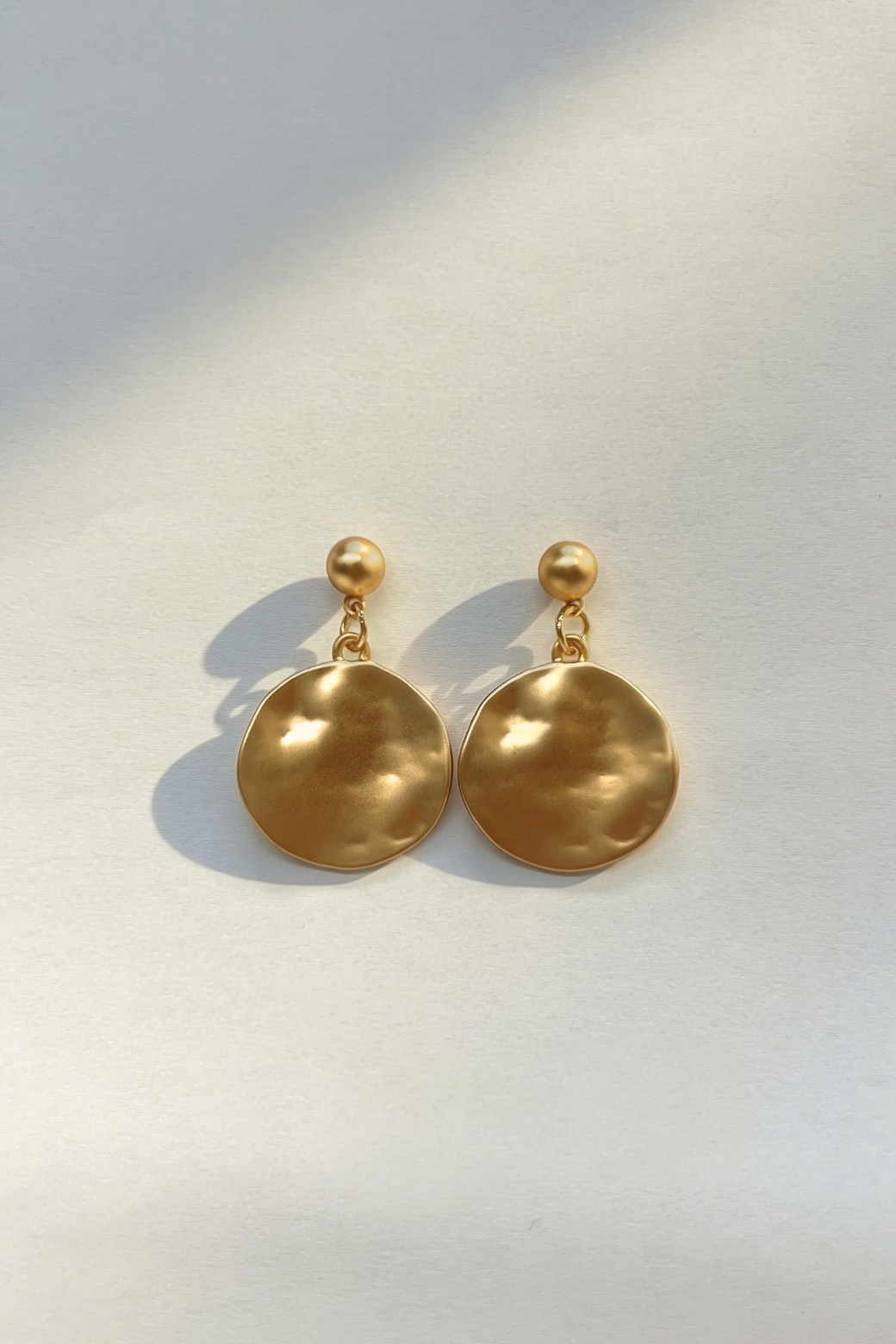 Gold Hammered Disc Earrings