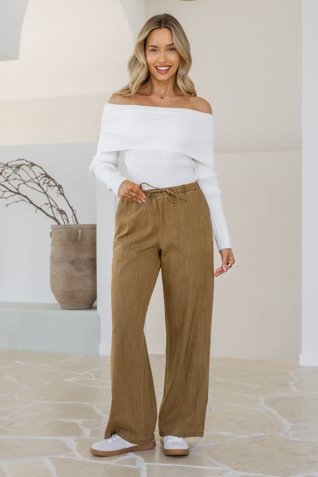 Grace Drawstring Jeans Dark Tan