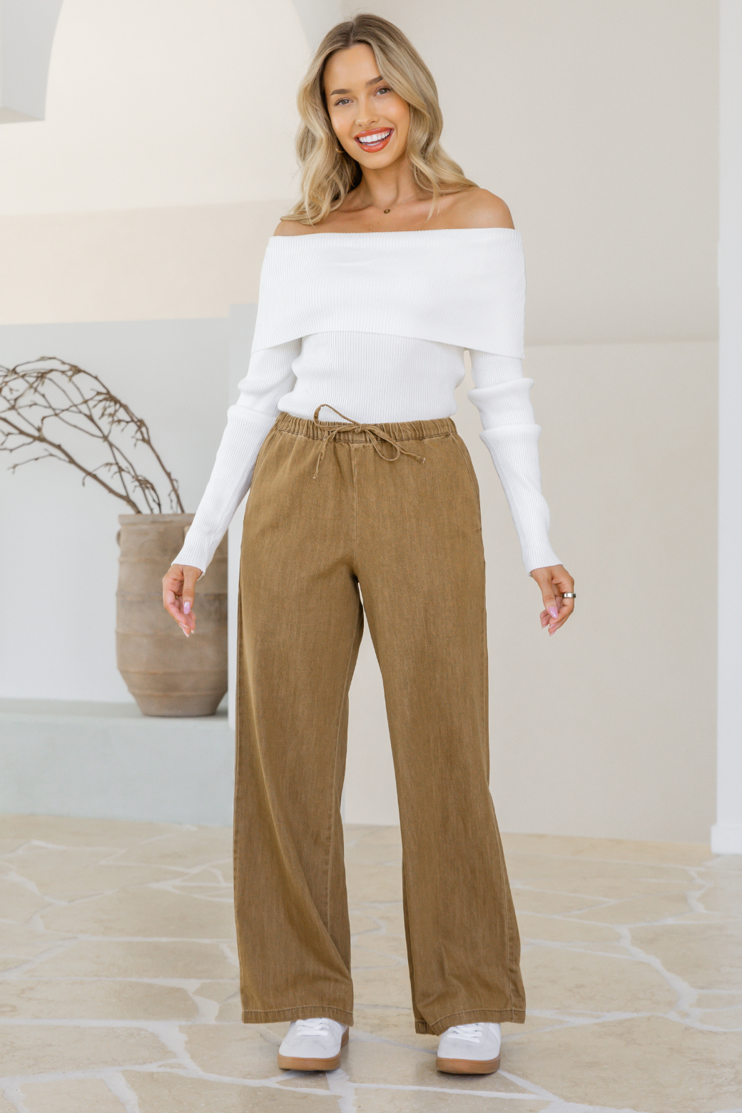 Grace Drawstring Jeans Dark Tan