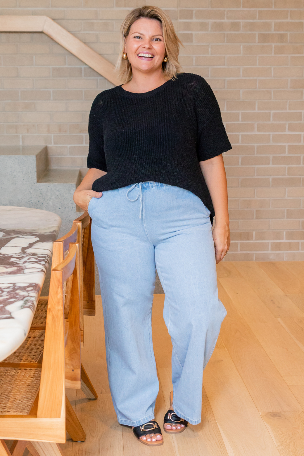 Grace Drawstring Jeans Bleached Wash