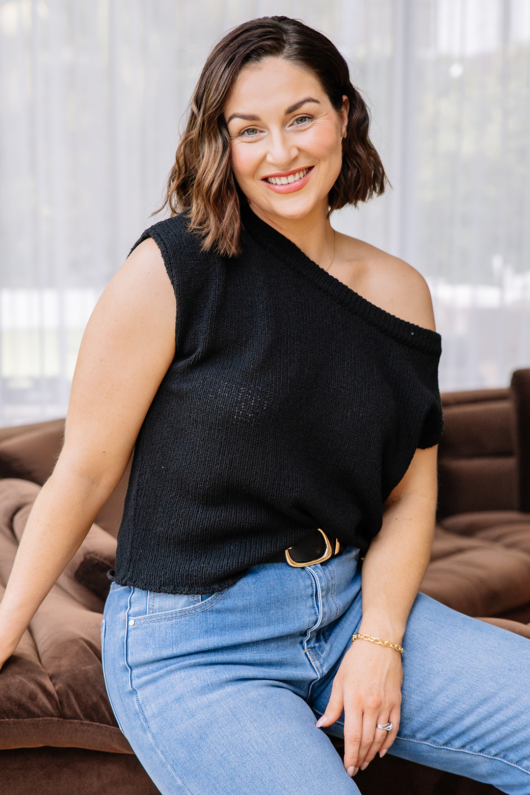 Hampton Off Shoulder Knit Top Black