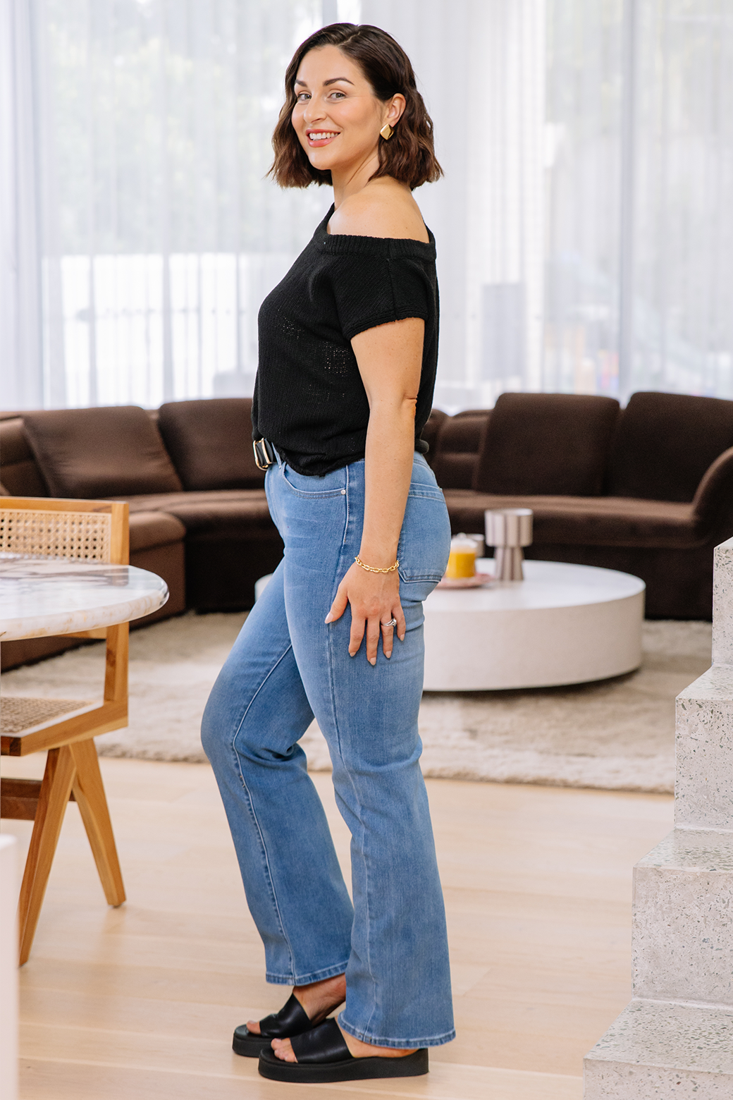 Hampton Off Shoulder Knit Top Black