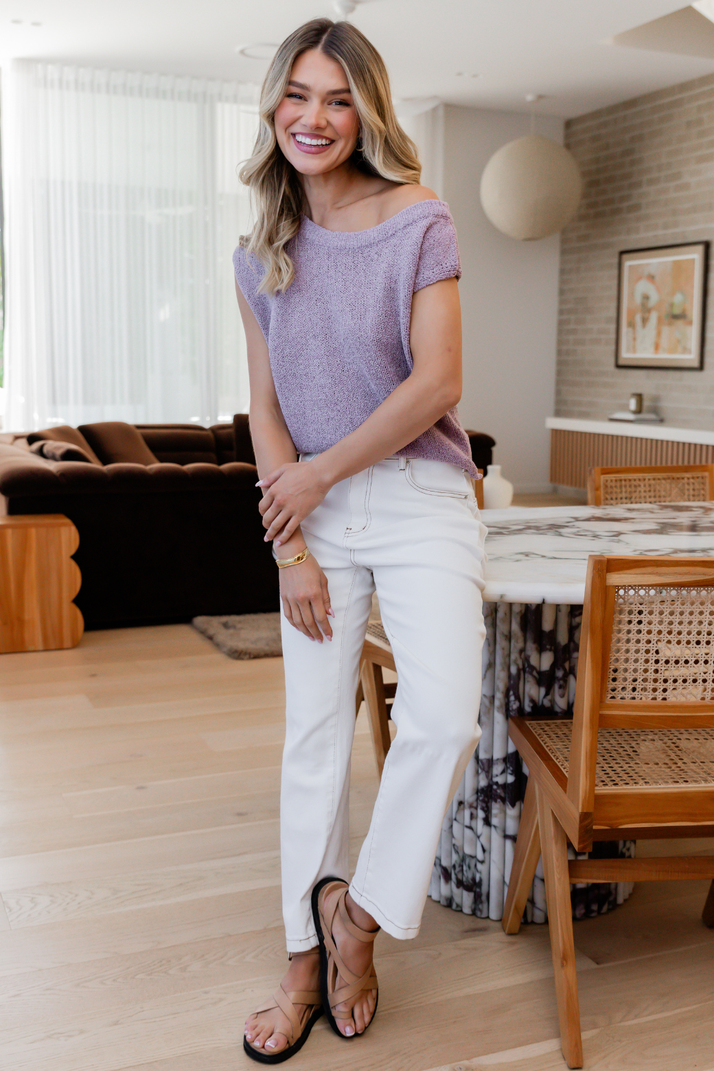 Hampton Off Shoulder Knit Top Mushroom