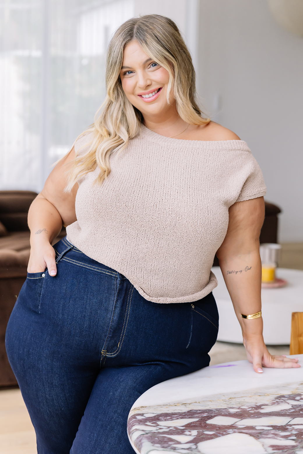 Hampton Off Shoulder Knit Top Natural