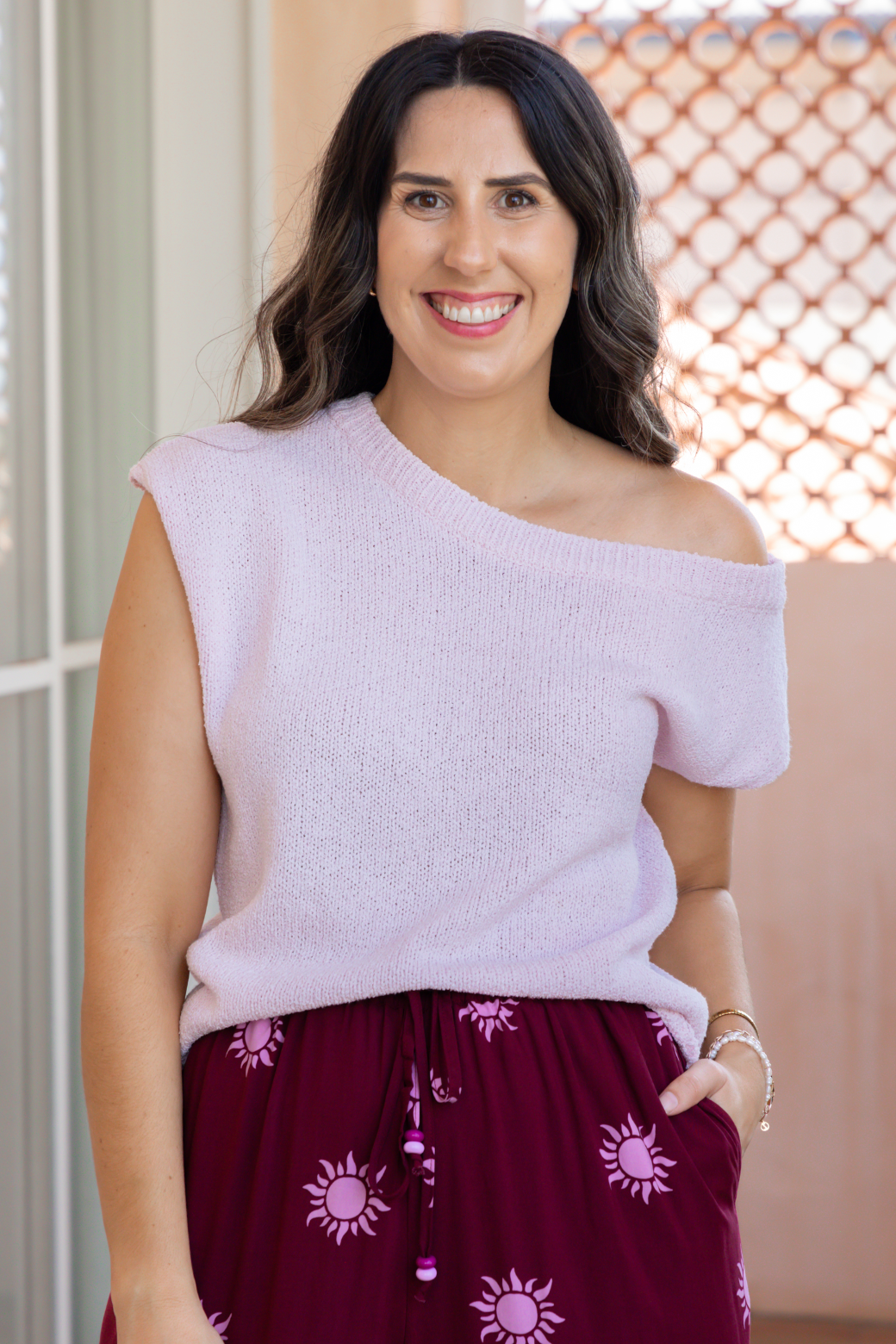 Hampton Off Shoulder Top Powder Pink