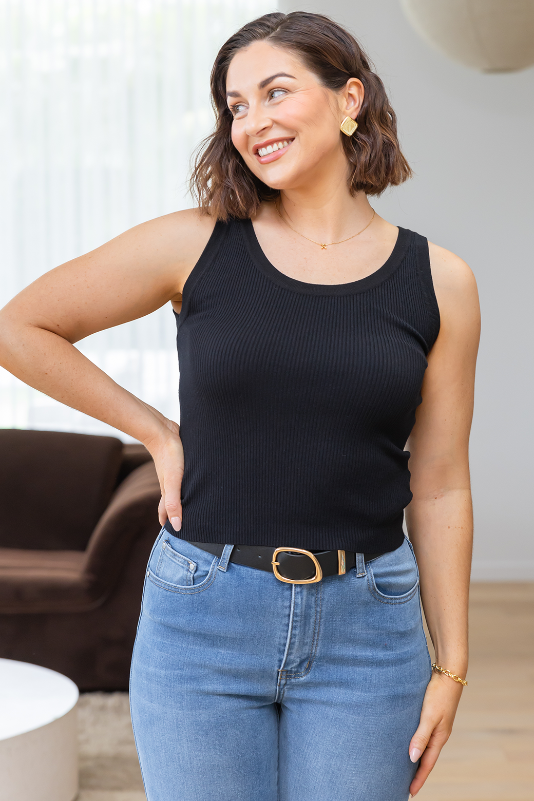 Harlow Scoop Knit Tank Black