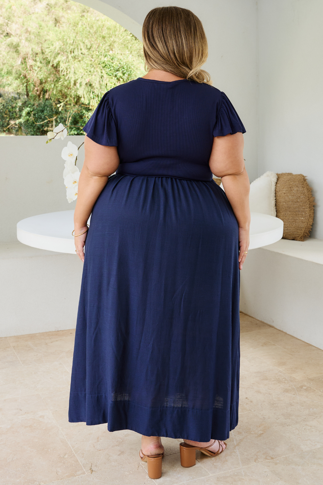 Helen Frill Sleeve Tshirt Midi Dress Navy