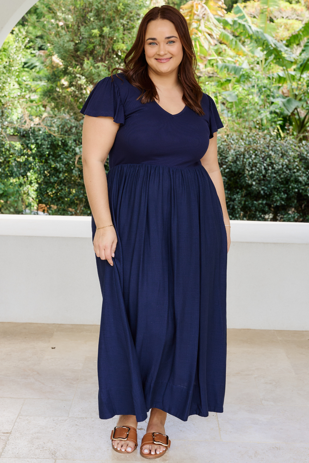Helen Frill Sleeve Tshirt Midi Dress Navy