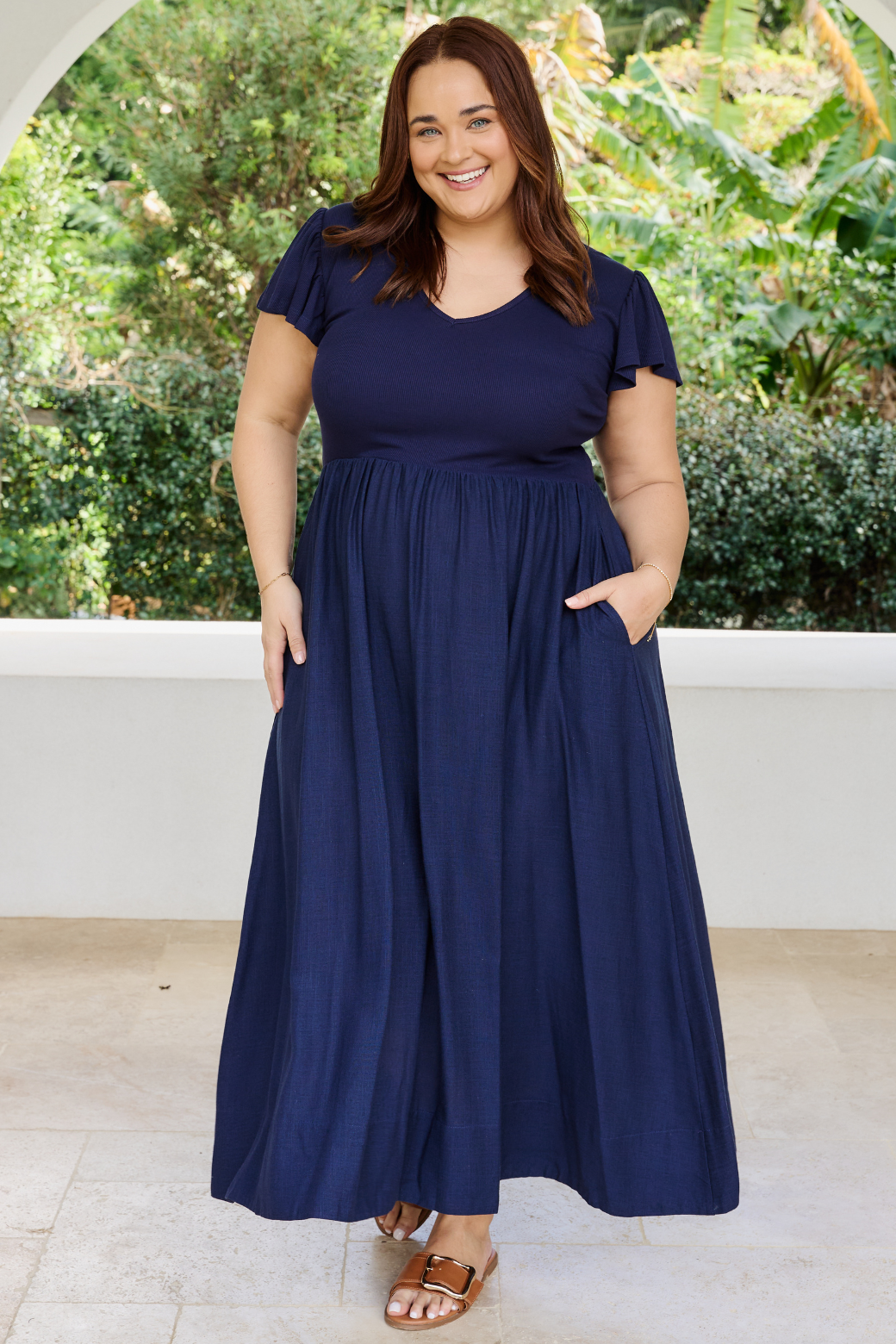 Helen Frill Sleeve Tshirt Midi Dress Navy