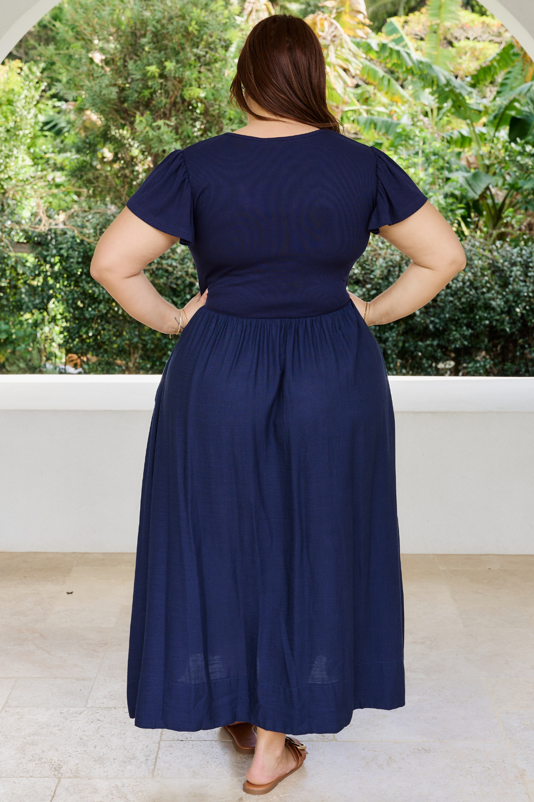 Helen Frill Sleeve Tshirt Midi Dress Navy