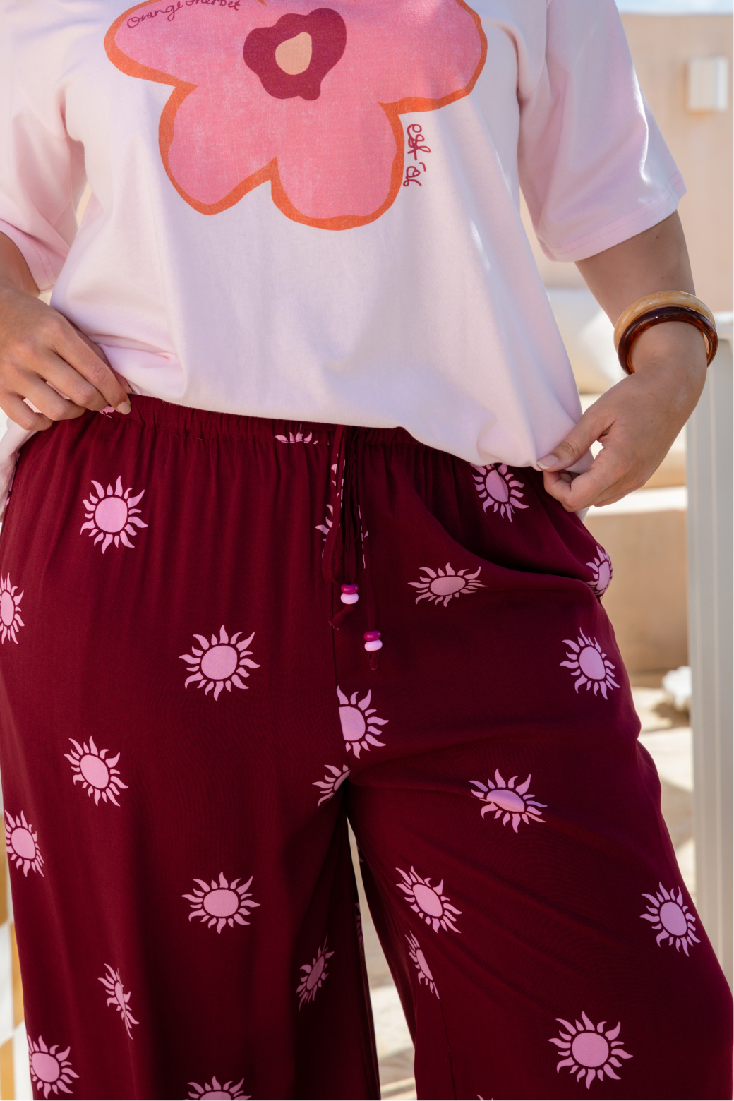 Henry Pant Sun Print Burgundy