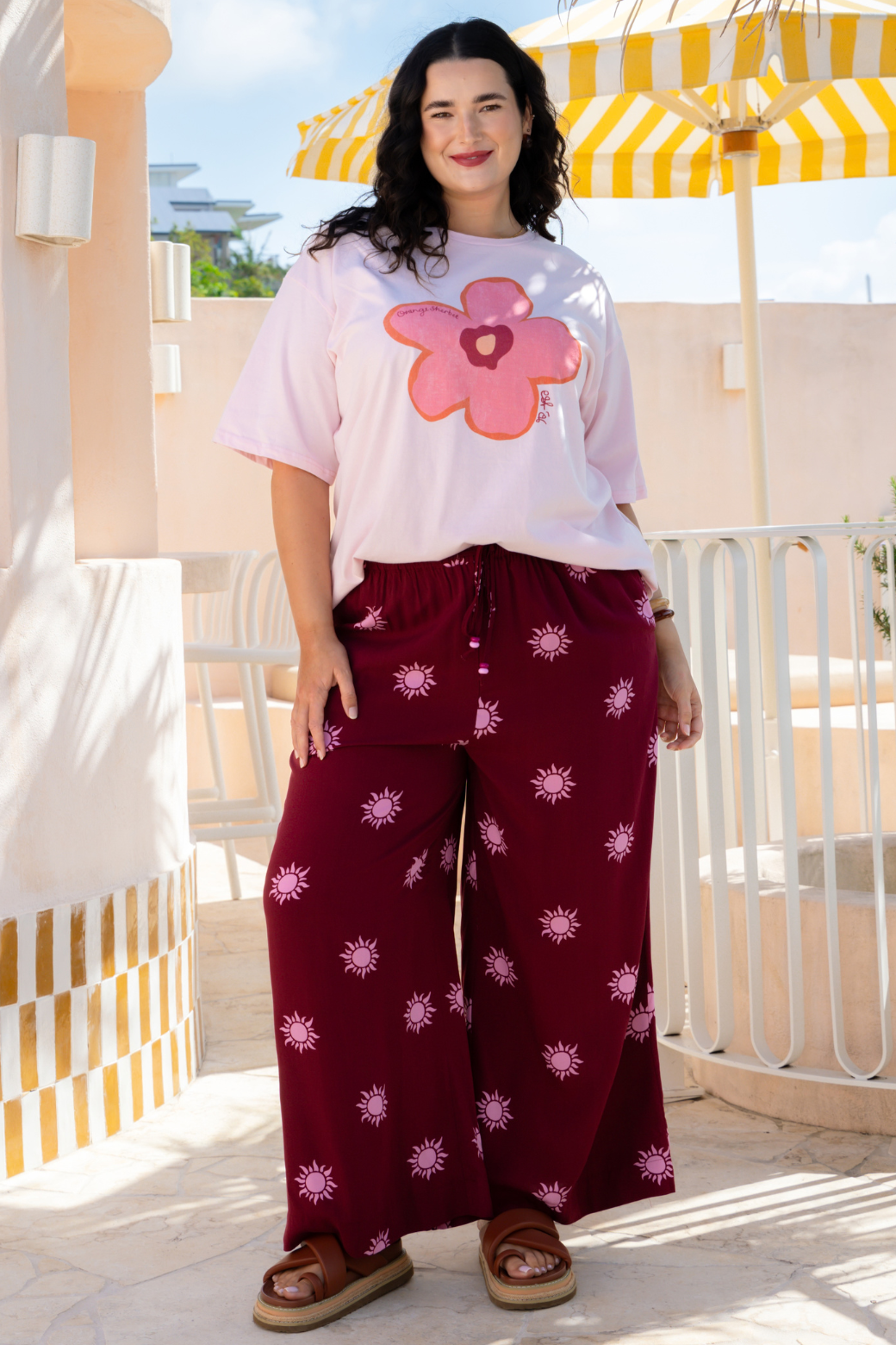 Henry Pant Sun Print Burgundy