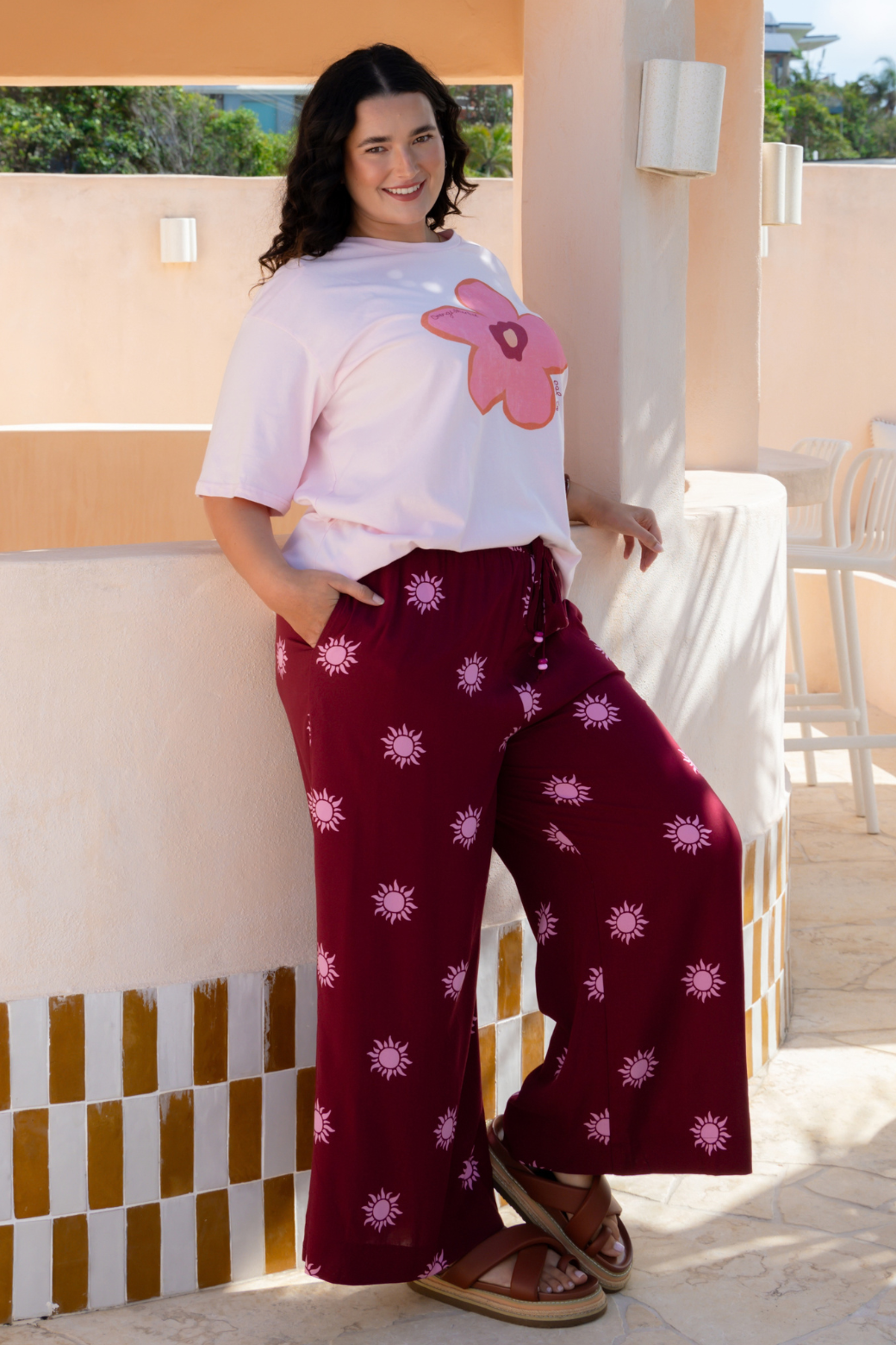 Henry Pant Sun Print Burgundy