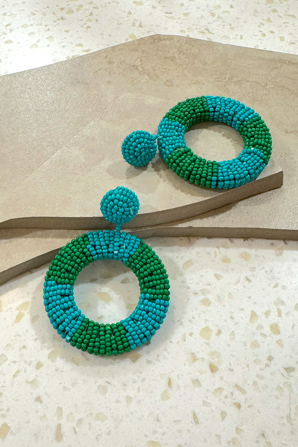 FINAL SALE Beaded Circle Drop Earrings Blue/Green