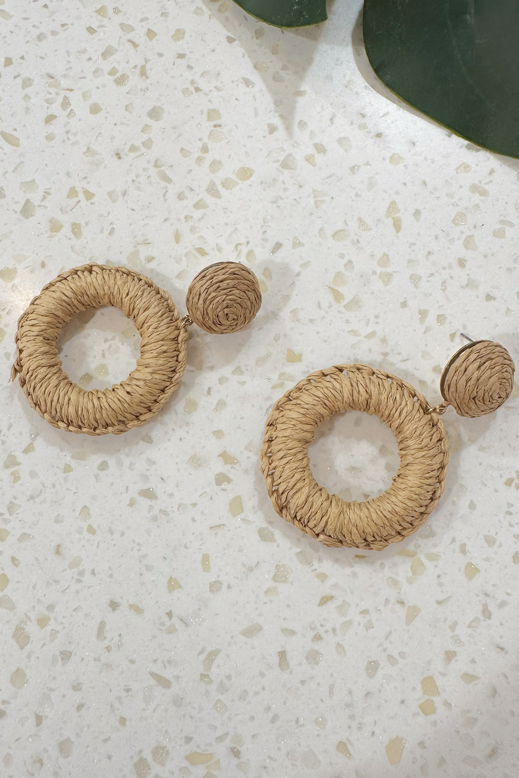 Tan Natural Weave Circle Drop Earrings
