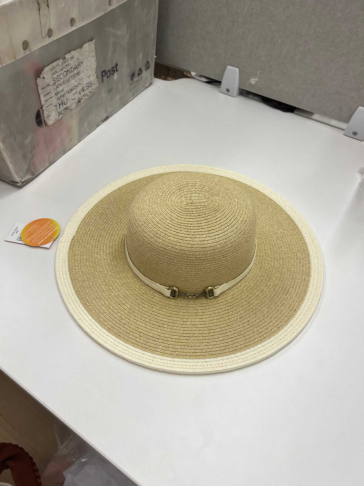 Contrast Trim Wide Brim Hat White Natural