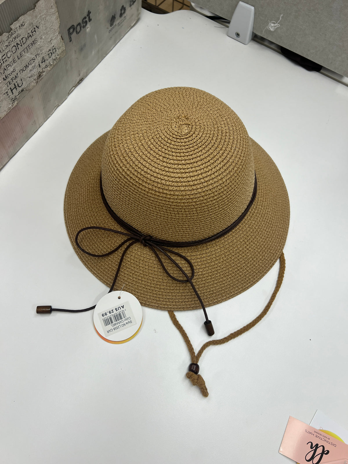 Woven Paper Summer Hat Choc Cord Caramel